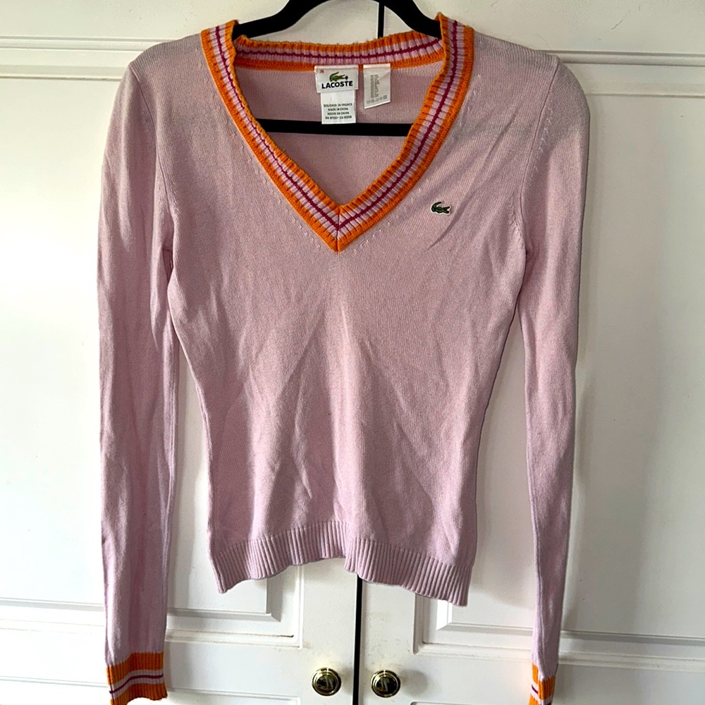 Lacoste V-Neck Silk & Wool Blend Sweater Size 36 (S)